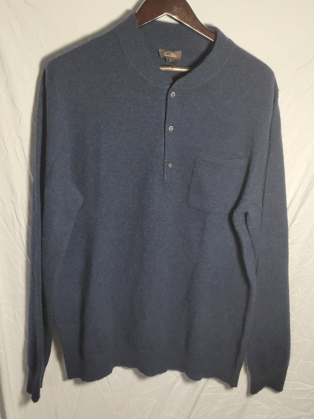 Tasso Elba Navy Crewneck Henley Sweater